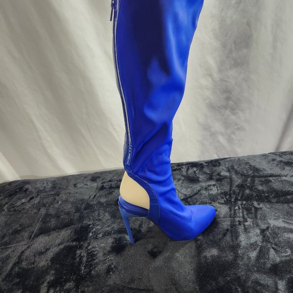 Privileged Royal Blue Over The Knee Lycra Stretch Boots - Picture 8 of 10
